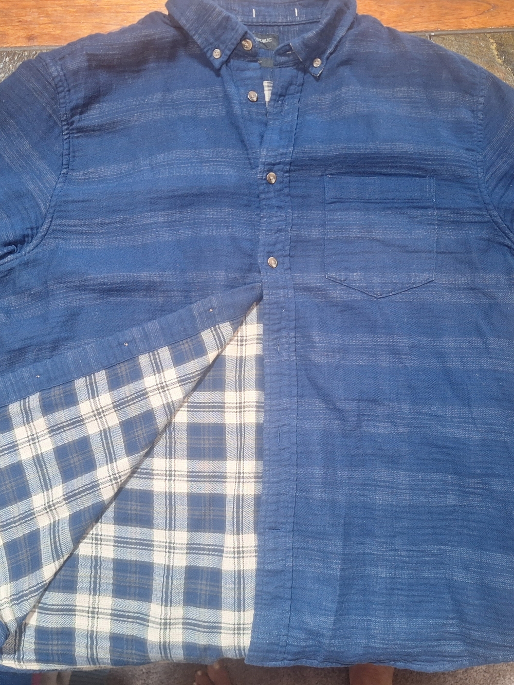 Banana Republic Indigo Button-Down Shirt with Plaid Lining